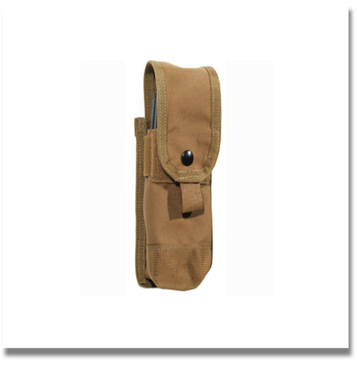 BLACKHAWK® COUPLED 
MAGAZINE POUCH-SINGLE

Designed to accommodate two M4/M16 magazines mounted in a magazine coupler (not included), Holds two M-16/M4 30 round magazines (60 ROUNDS TOTAL), 3.75” X 9”h X 2.5”d
